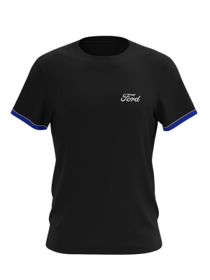 FORD MEN'S BLACK T-SHIRT WITH BLUE/WHITE SLEEVE CUFFS